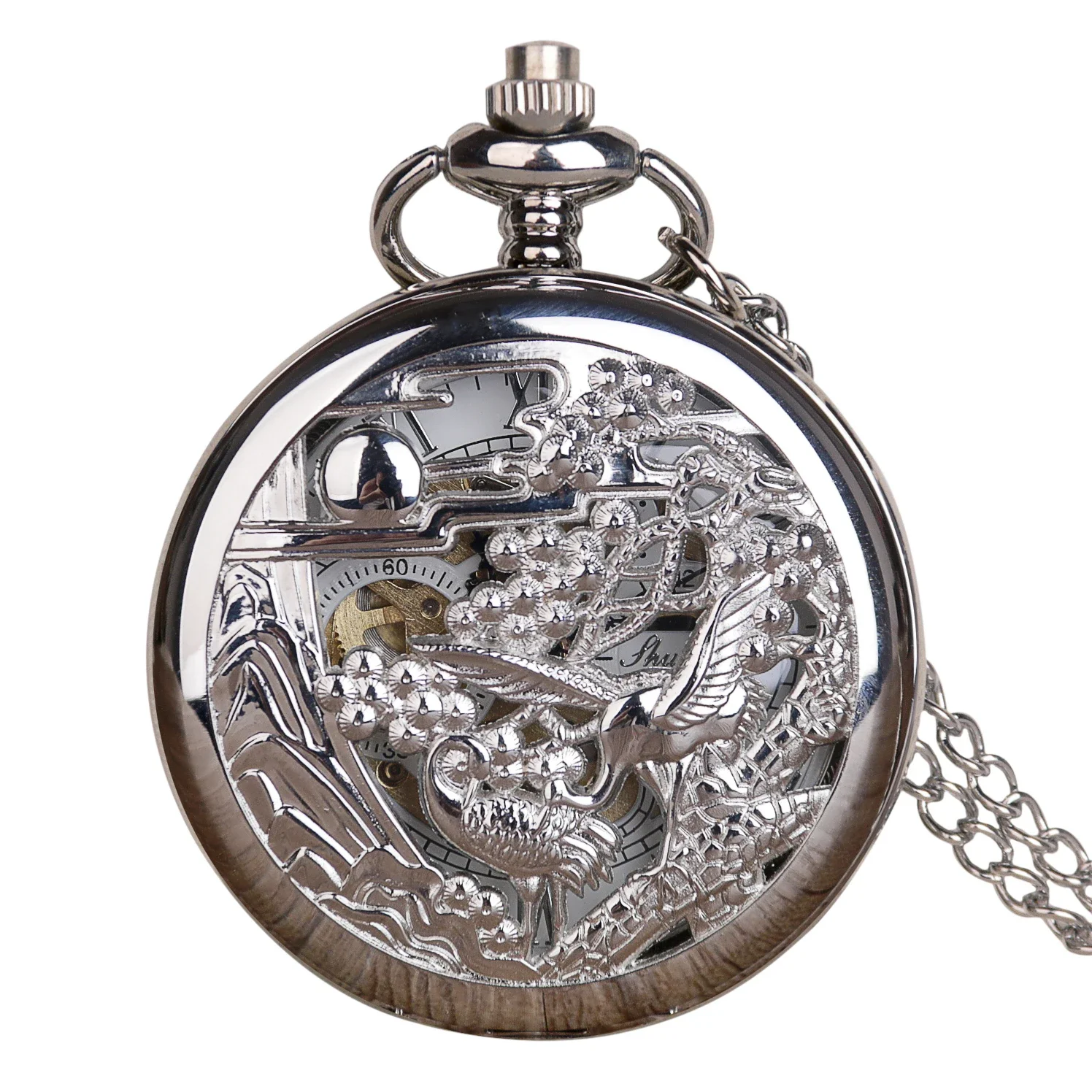 Silver Retro Mechanical Pocket Watches Personalised Hallow Desgin Antique Vintage 2 Sides Open Case Hand Wind Fob Watch