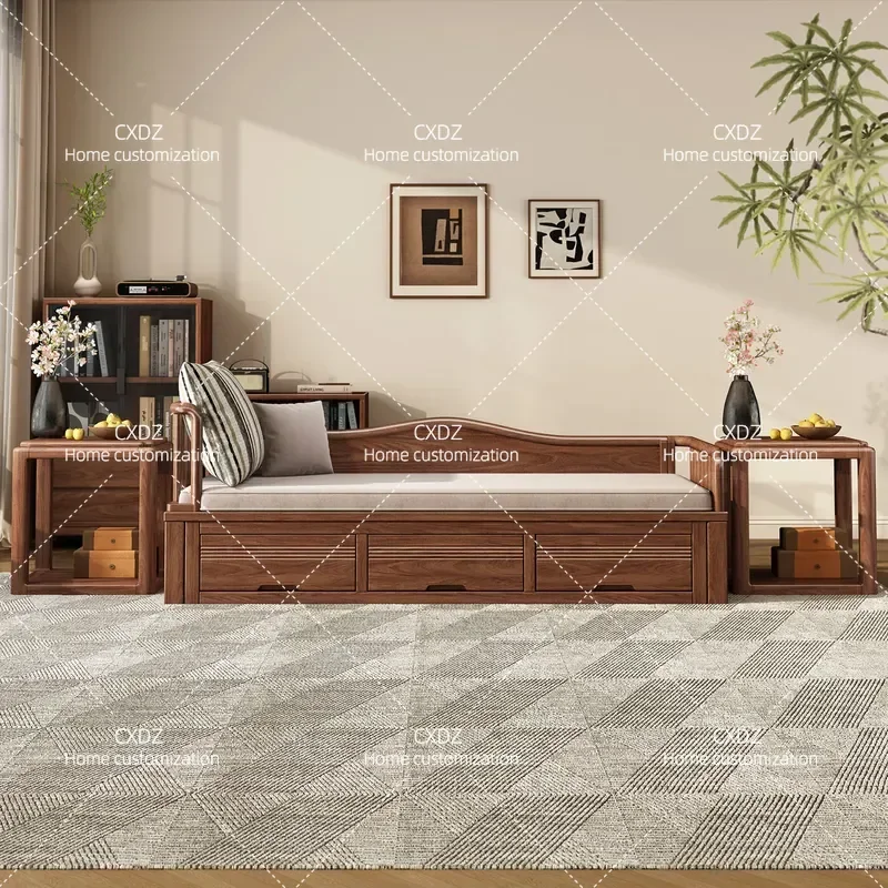 Black Walnut Solid Wood Chair with Drawers Storage Chinese Classical Style Single Sofa Lazy Chair for Living Room Bedroom