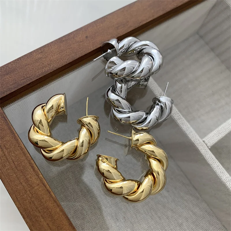 Pendientes de aro con giros circulares para mujer, aretes sencillos de temperamento, Hipérbola, Color dorado, joyería de uso diario, regalos de