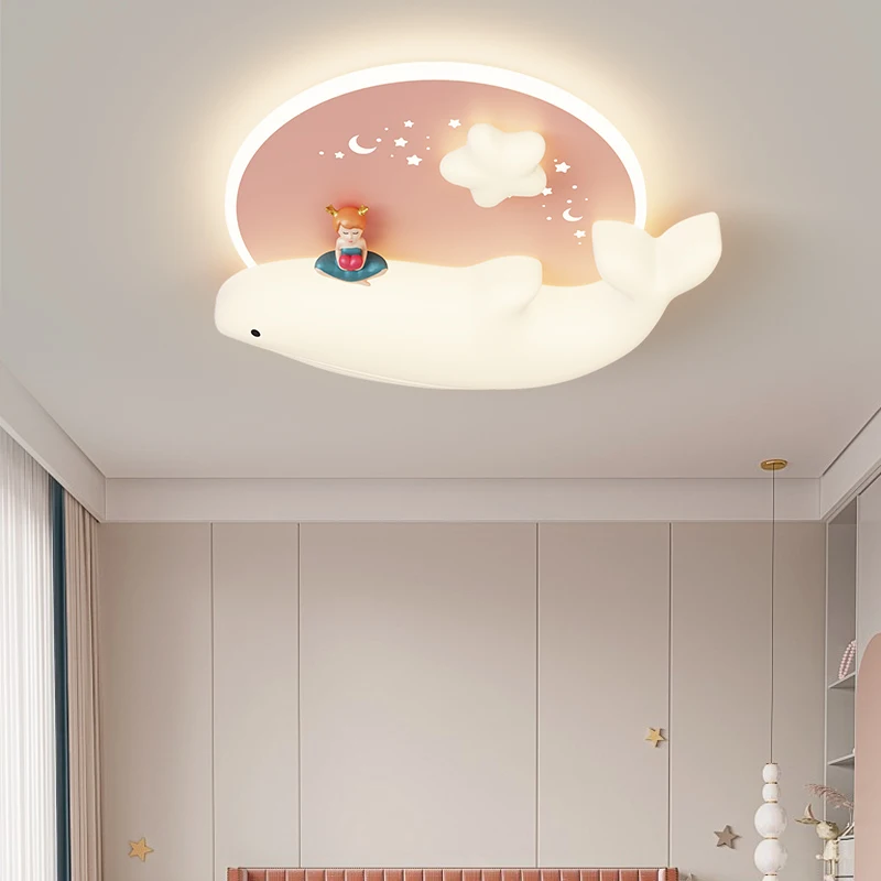 Children's Room Bedroom Light Ceiling Light Girl Boy Cream Wind Princess Pink and blue whale ceiling light indoor lighting decor