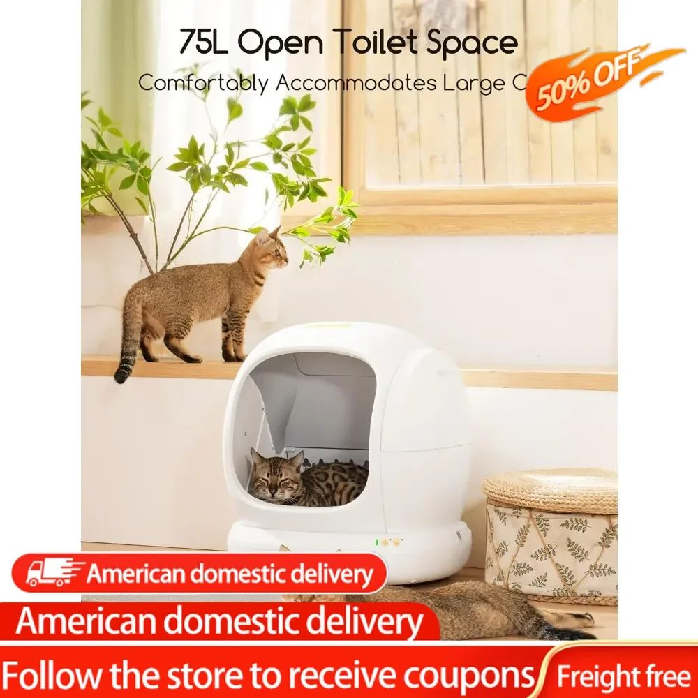 Self-Cleaning Cat Litter Box,75L Extra Large Open Automatic Cat Litter Box for Multi Cats,Integrated Safety Protection