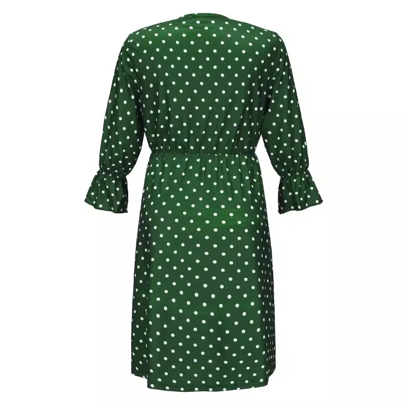 فستان صيفي أنيق منقط بأكمام متوسطة ورقبة على شكل حرف v للنساء الحوامل عالي الجودة مريح عصري للرضاعة تنورة طويلة #5