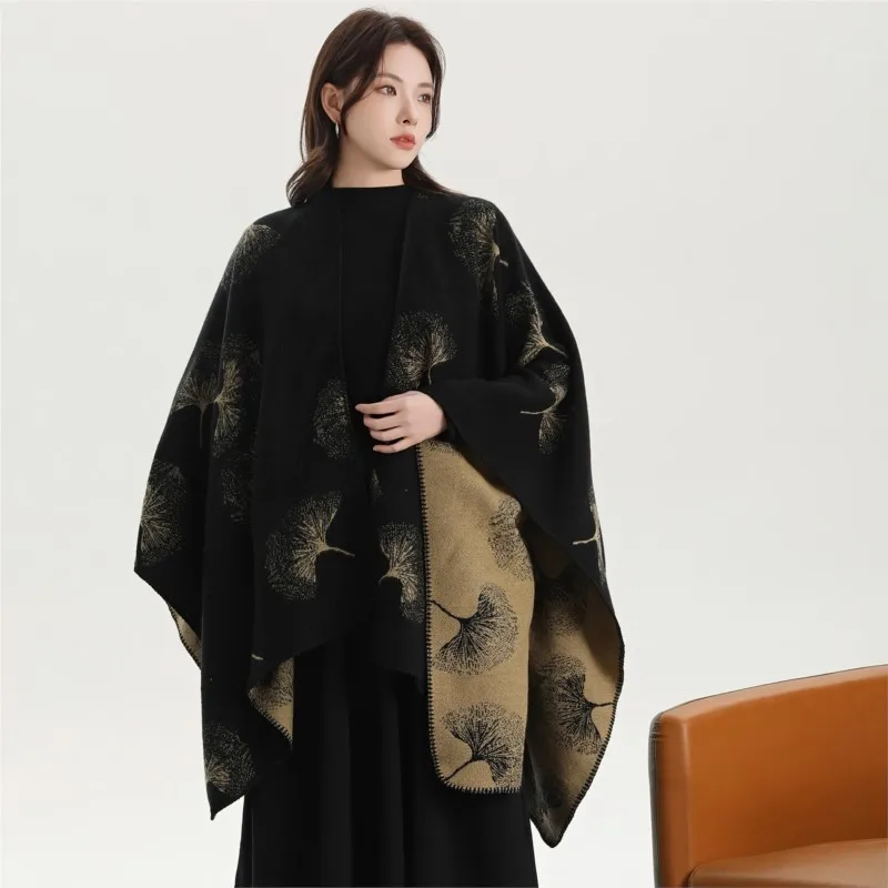 Autumn and winter scarf, versatile women's travel shawl, imitation cashmere European and American slit thickened cloak