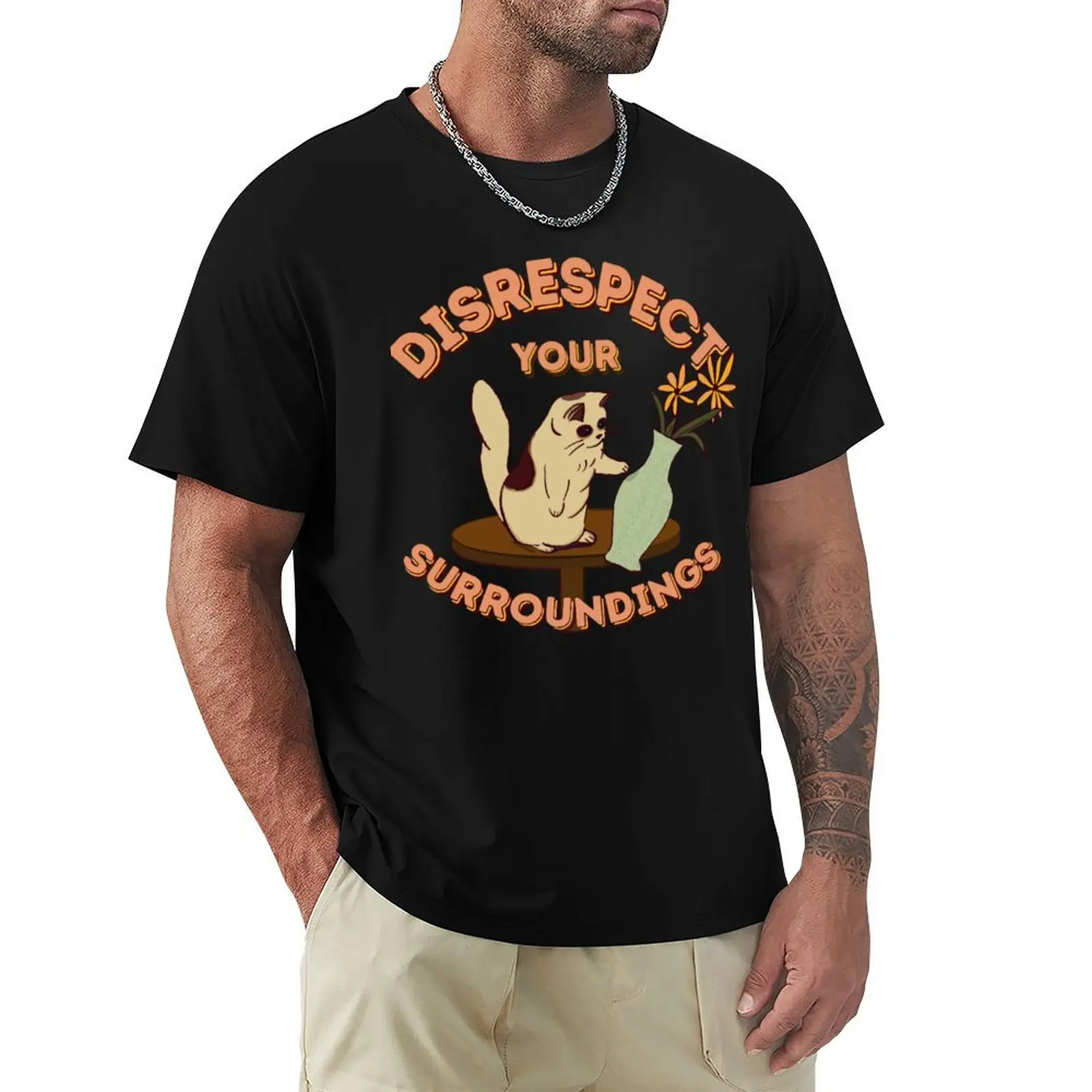 Disrespect Your Surroundings! , T-Shirt Minimalist Plain Crew Neck T-Shirt