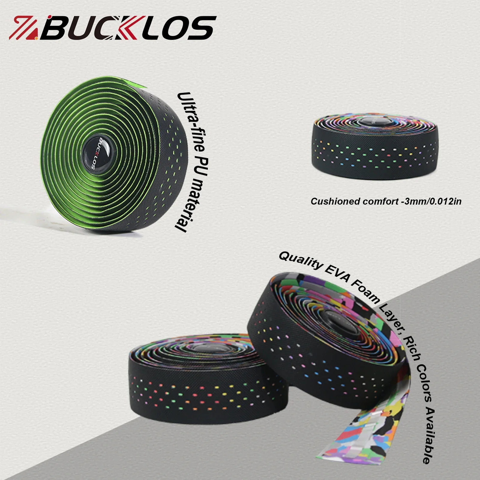 BUCKLOS-Cinta de manillar de carretera PU + EVA, cinta de manillar de bicicleta de carretera de grava cómoda y resistente, correas de choque de carreras, piezas de bicicleta