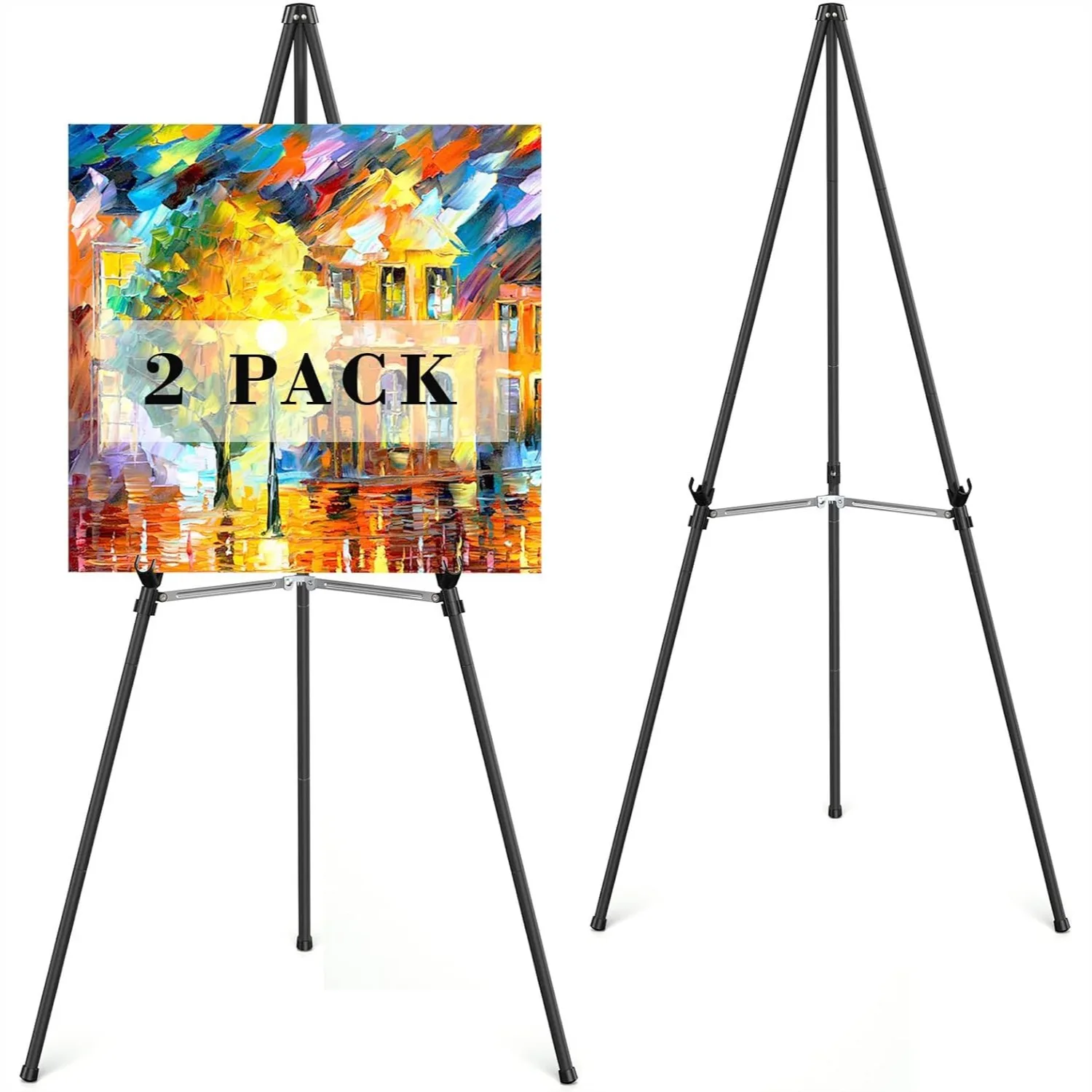 

Metal Easel Stand for Sign, 63" Adjustable Folding Art Easel with Portable Bag for Wedding Display, Black 2 Pack