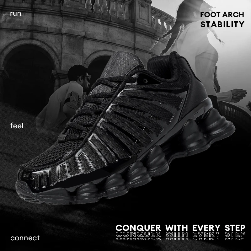 Men Black Running Shoes Thick Sole Cushion Sneakers Breathable Mesh Anti Slip Heel Support Sport for Daily Walking Commute