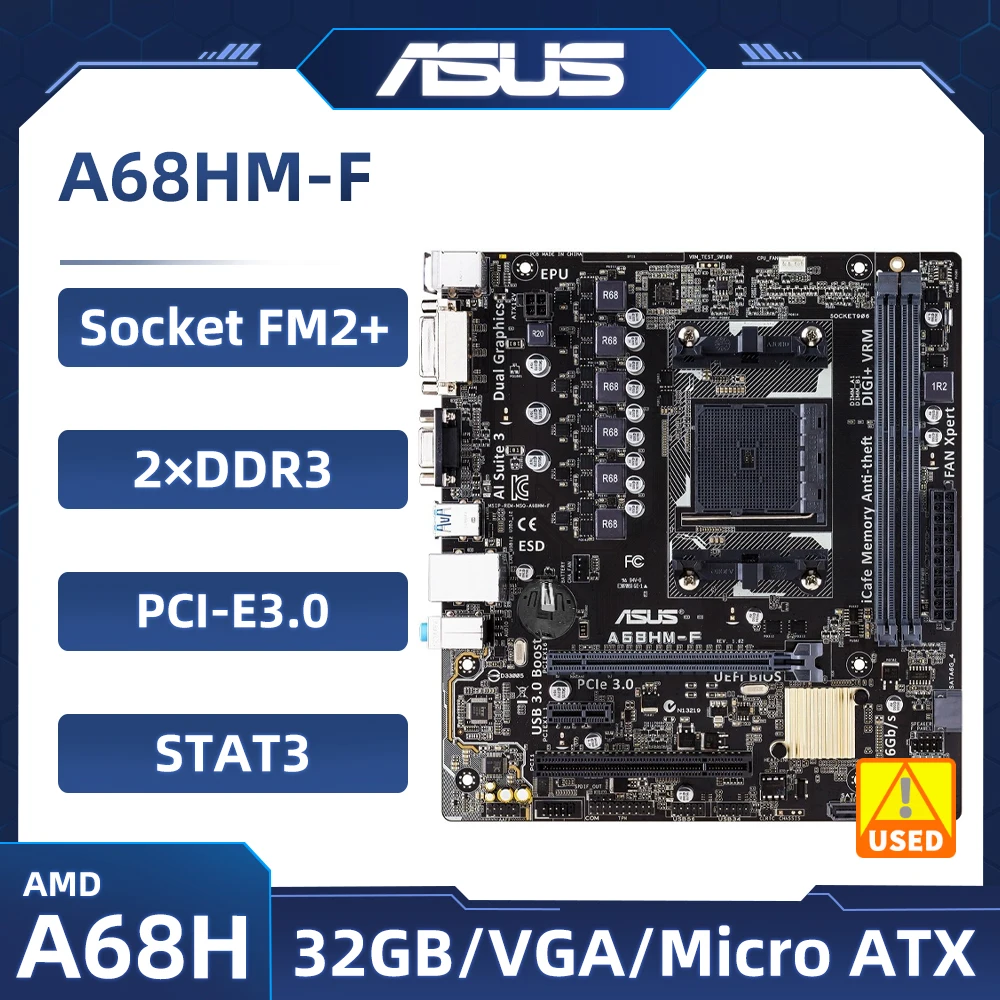 ASUS A68HM-F AMD A68H Motherboard  Socket FM2+ DDR3 32GB   support AMD A10-6800B  A10-6700 A10-7860K A6-8550 X4 845 cpu