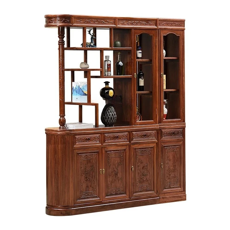 Solid wood entrance living room screen partition art wine cabinet pineapple lattice wood