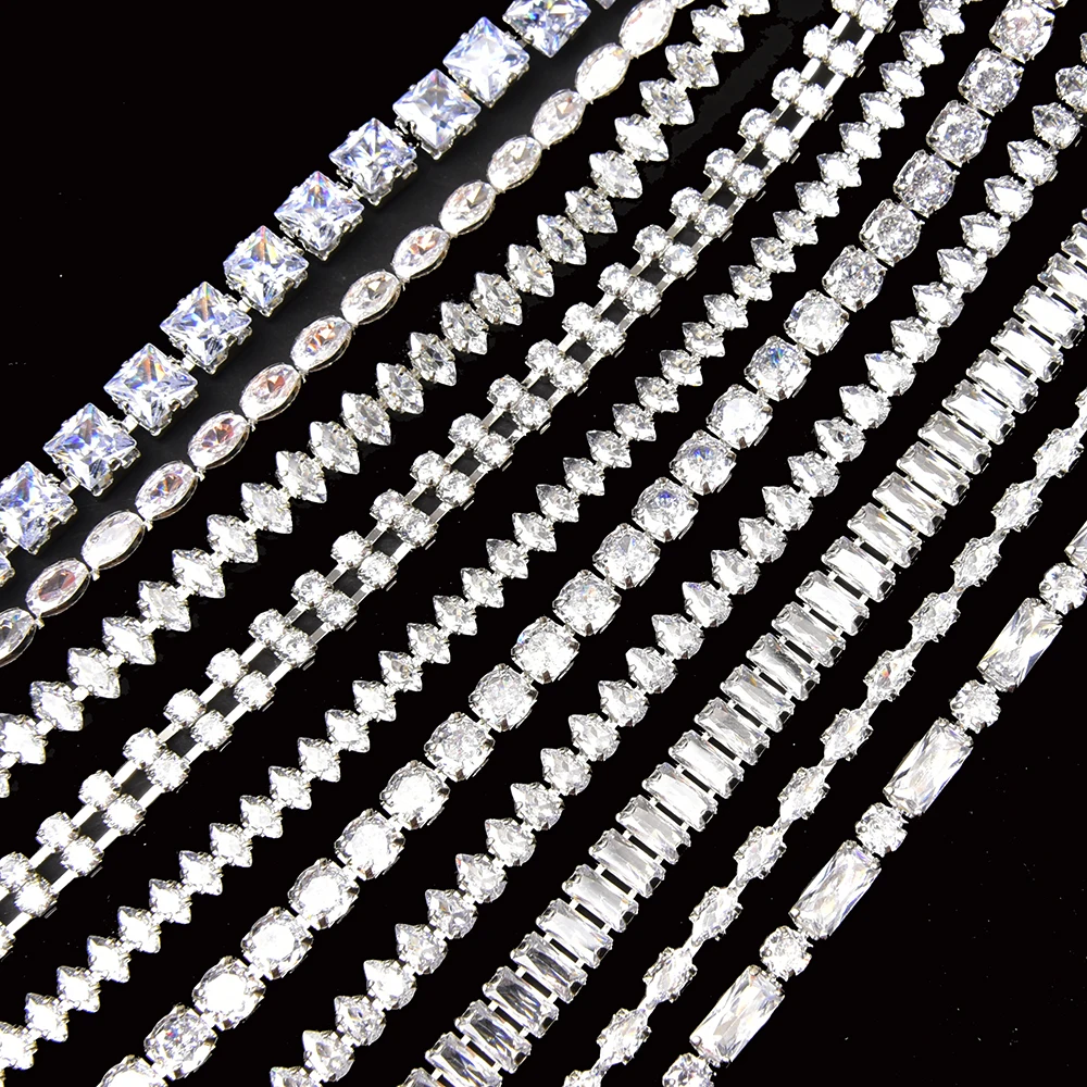 Bling Sew On zircone strass Cup Chain Glitter Silver Crystal Trim accessori per abbigliamento fai da te cintura cucito Shinny Decoration