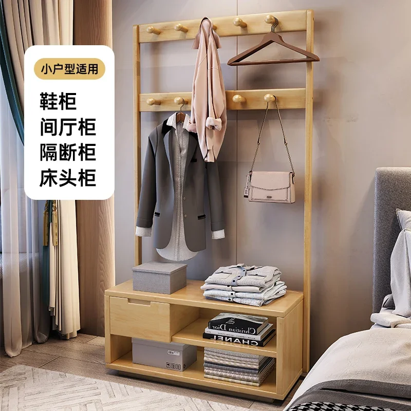 All solid wood hanging hanger floor to bedroom home indoor coat rack shoe rack integrated living room standing simple hanger