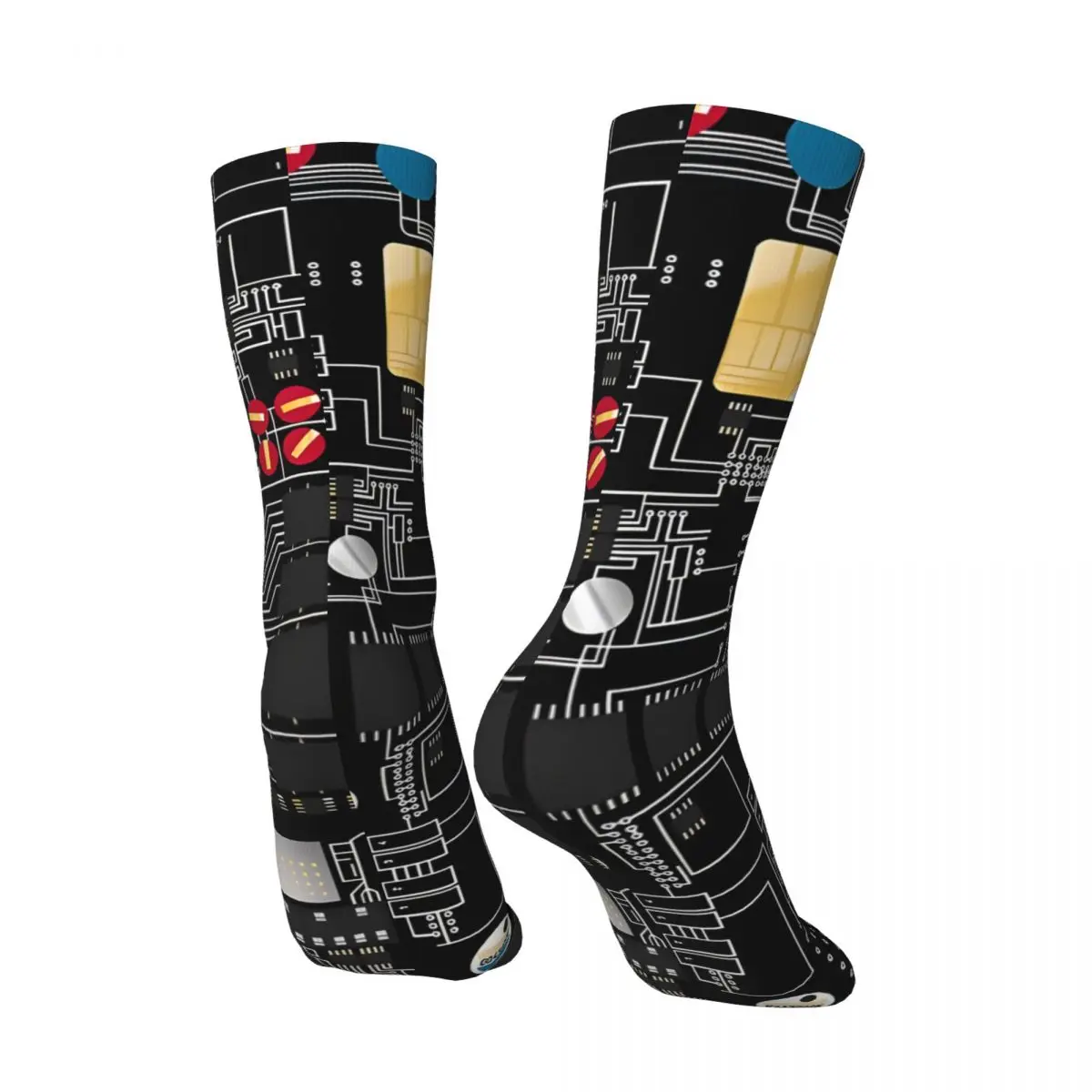 Retro Black Circuit Board Men's compression Socks Unisex Harajuku Pattern Printed Novelty Crew Sock