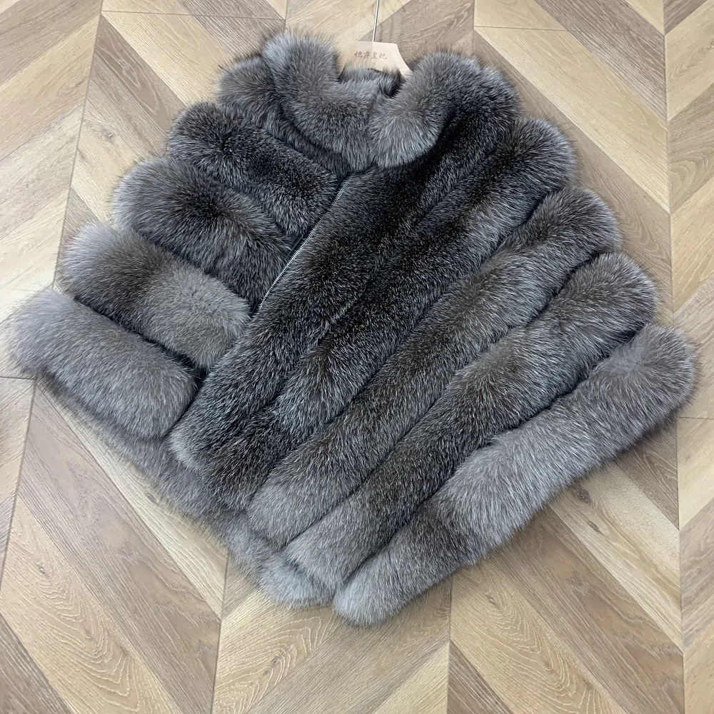 

New Arrivals Women Fashion Fox Fur Triangle Shawl Grey Brown Cape Fur Scarf