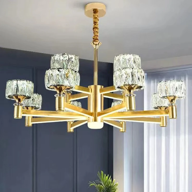 Nordic light luxury living room led crystal chandelier modern minimalist luxury dining room bedroom gold and black ceiling lamps