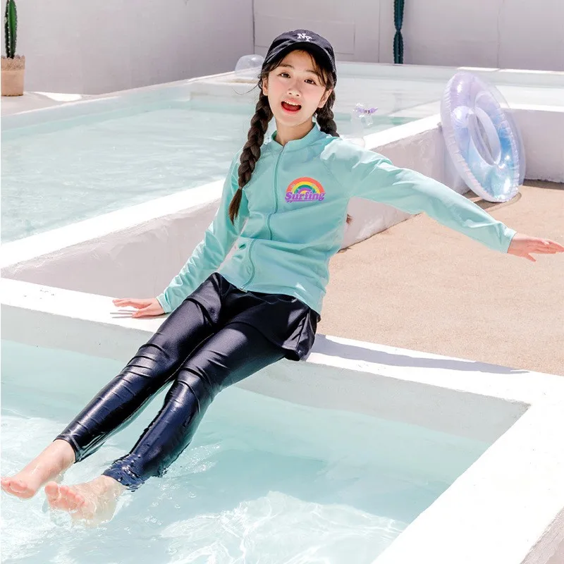 Children's swimsuit, girls' split skirt style, long sleeve pants, swimsuit, middle and big children's girls, hot spring quick-dr image 4