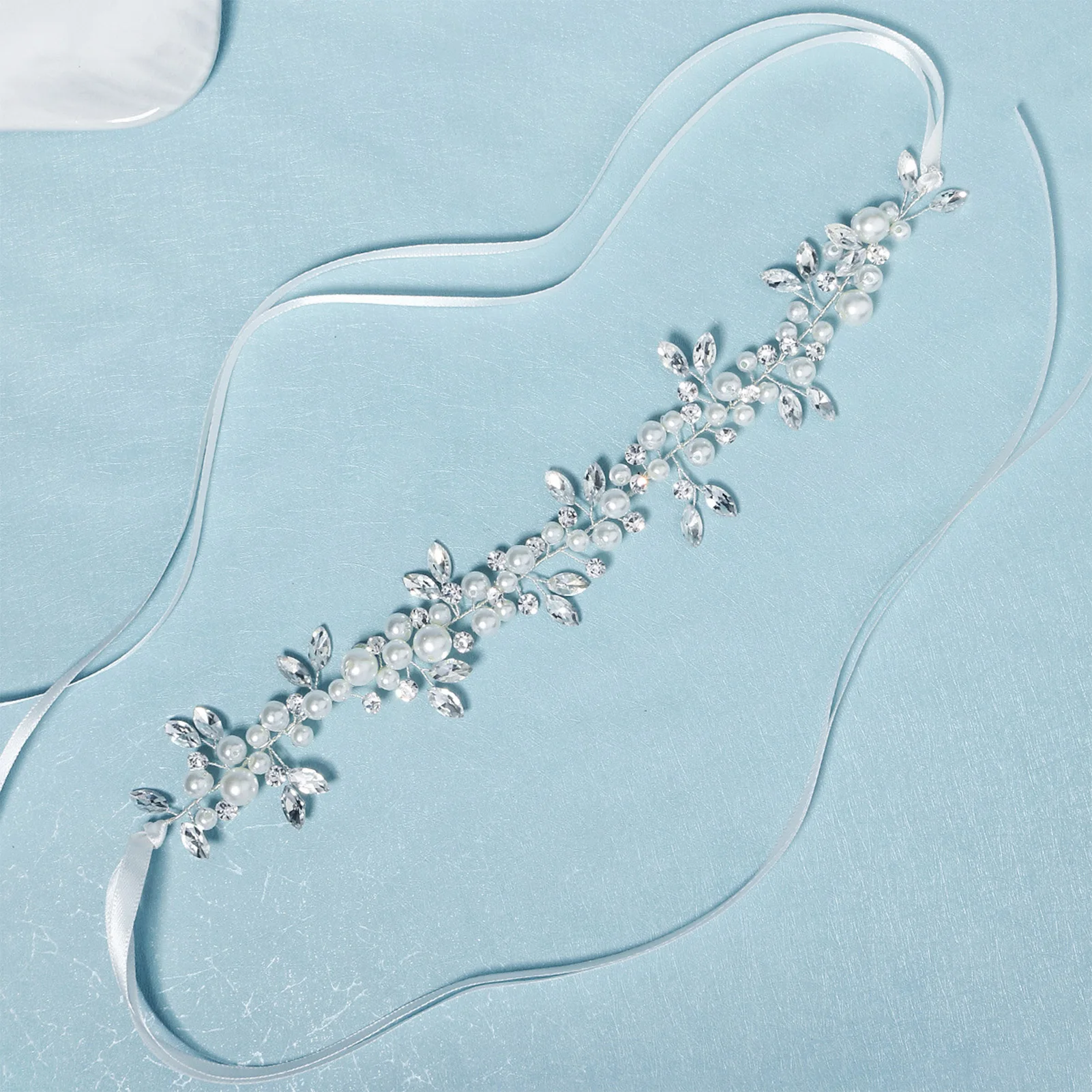 حجر الراين كريستال اللؤلؤ عصائب ورقة على شكل هيرباند تيارا للنساء العروس الزفاف إكسسوارات الشعر مجوهرات الزفاف الشعر #4