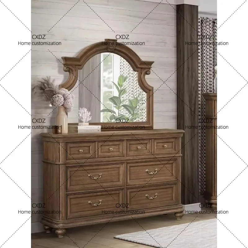 XXModern style -style Vintage Solid Wood Chest Drawers Dressing Table Mid-century Bedroom Furniture High-end Eight-drawer