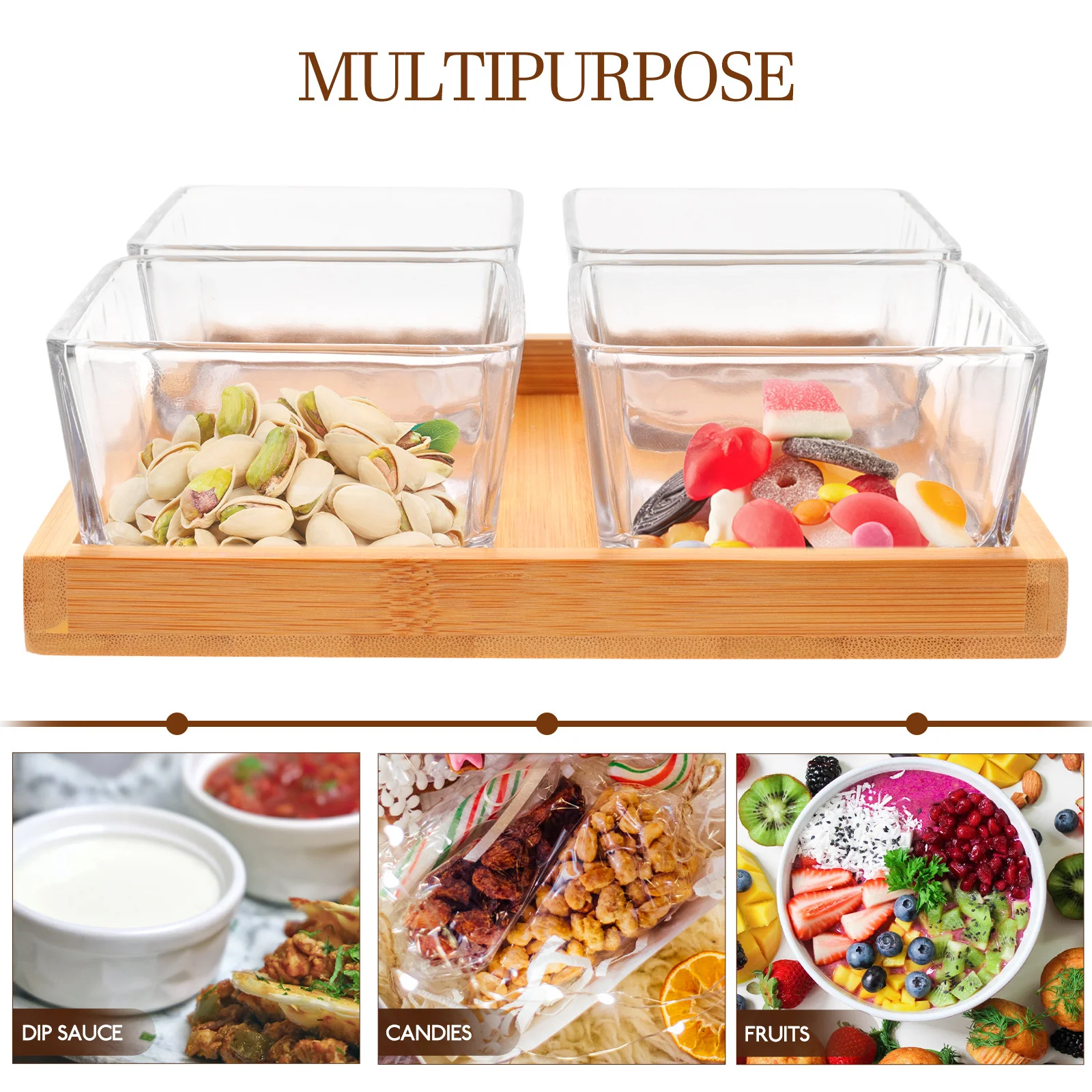 1 مجموعة الزجاج طبق للوجبات الخفيفة صينية من الخيزران متعددة الوظائف تخدم لوحة للحلوى الحلوى الفاكهة المجففة حفل زفاف طبق للوجبات الخفيفة الزجاجية