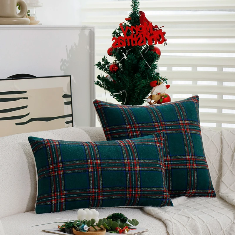 

Cushion Cover Christmas Lumbar Home Decoration 45x45 30x50 Retro Green Plaid Simple Pillow Cover for Farmhouse Sofa Pillowcase