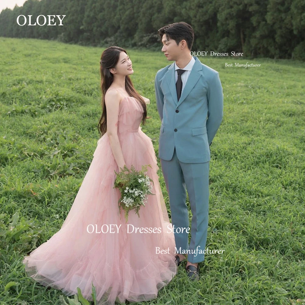 OLOEY-vestido de baile longo, vestidos rosa empoeirado, alças de espaguete, babados, casamento no jardim, vestidos de noiva, vestido de noite, Coreia, 2023