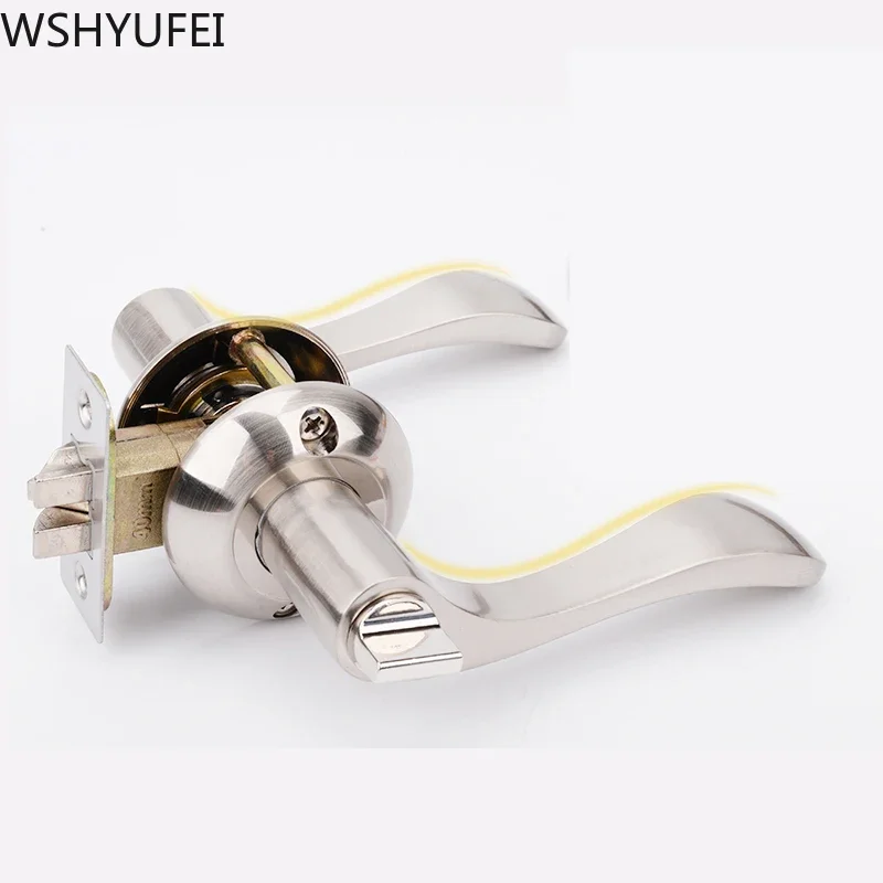 WSHYUFEI Zinc alloy Bathroom Keyless Door Locks Interior Solid Door Handle Lock Security Mute Three-Bar Spherical Lock Household