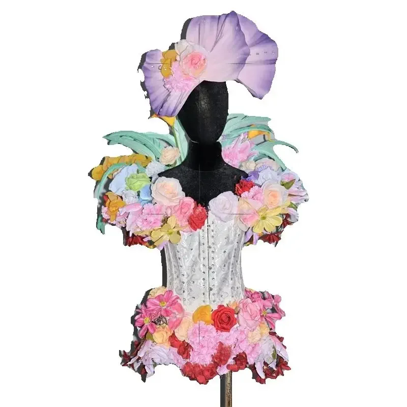 Flower Bodysuit Showgirl event Festival Outfit Women Pole Dance Cosplay Gogo Dance Costume Stage Performance Wear