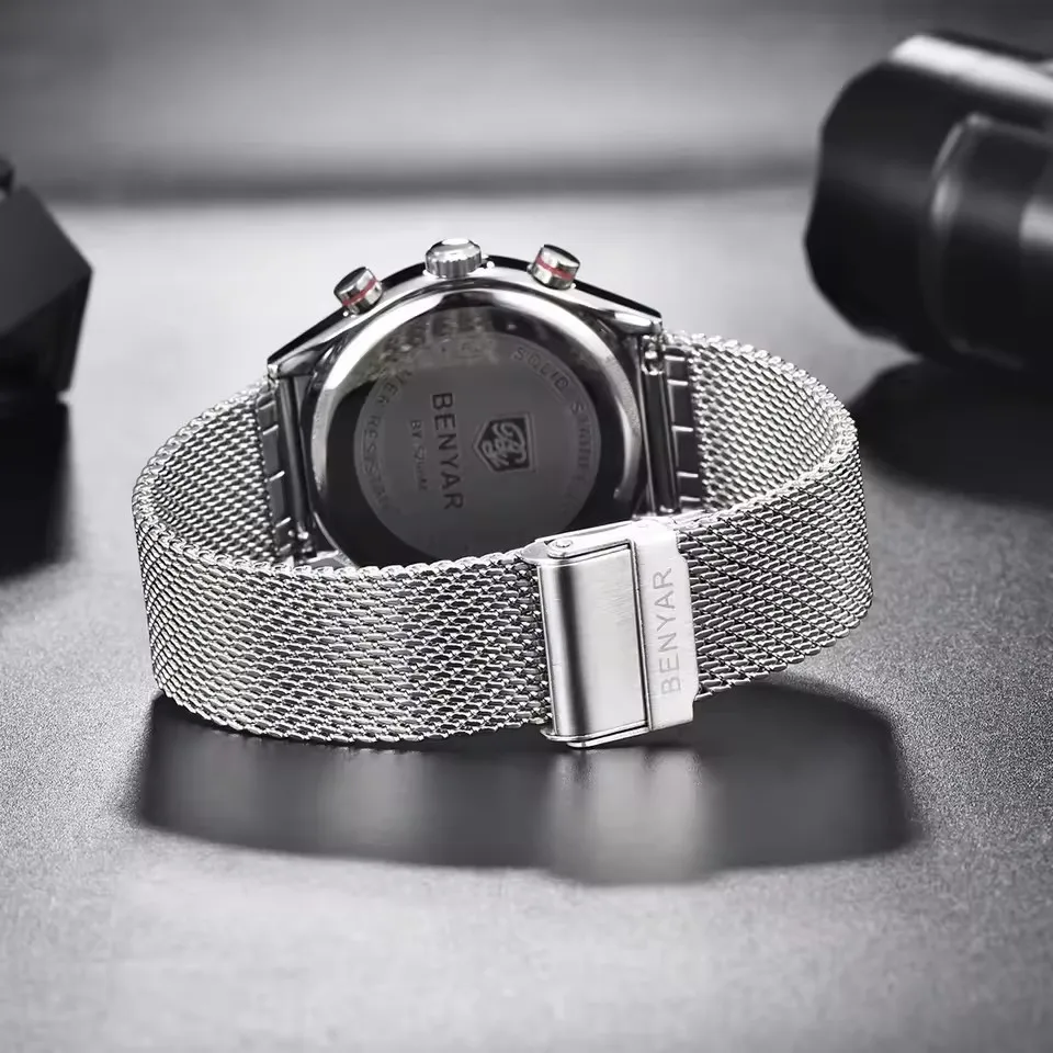 BENYAR 5200 мужские часы кварцевые простой дизайн водостойкий хронограф спортивные часы светящийся таймер секундомер деловые часы для мужчин