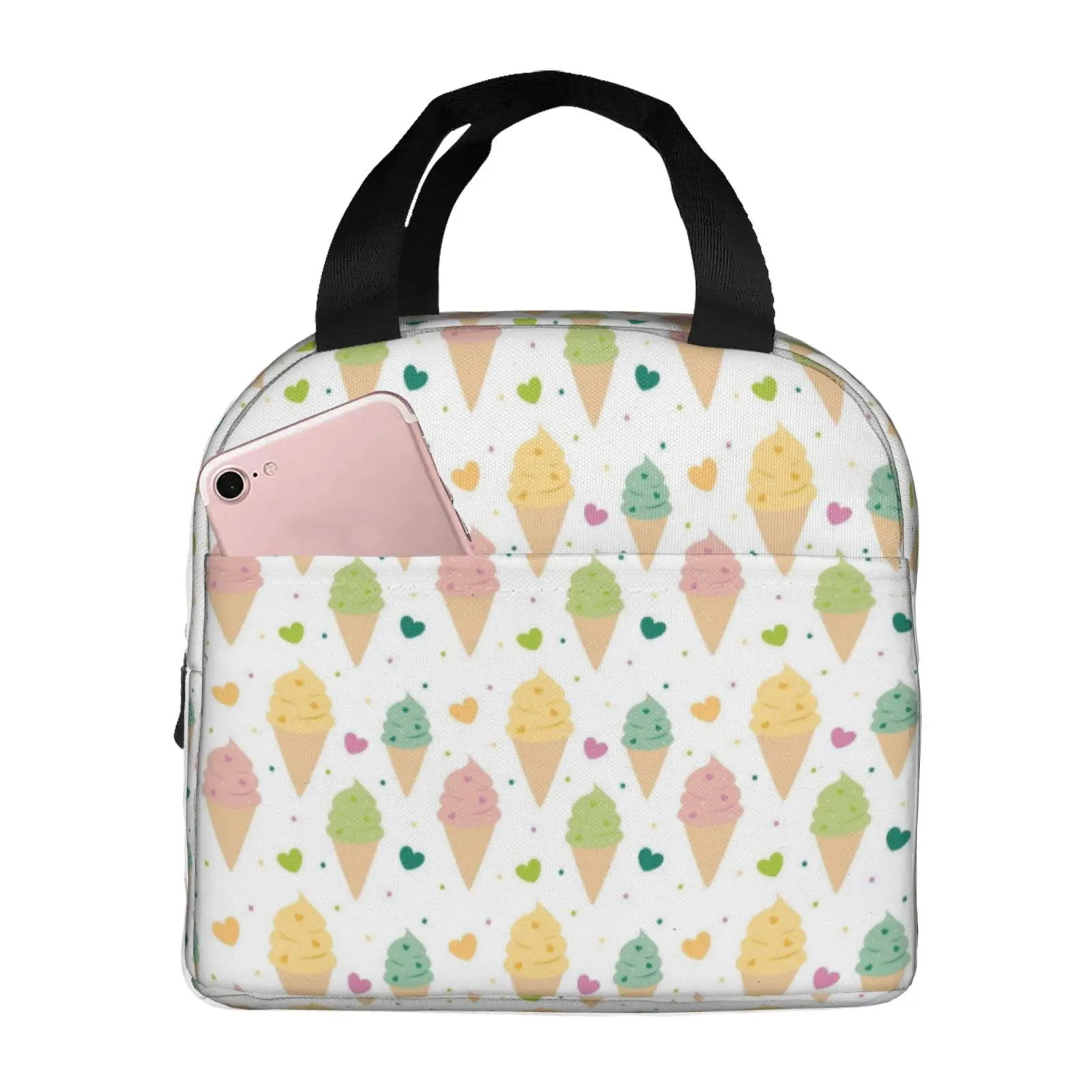 Colorful Ice Cream Cartoon Pattern Portable Lunch Boxes Waterproof Thermal Cooler Food Insulated Lunch Bag Kids School Children