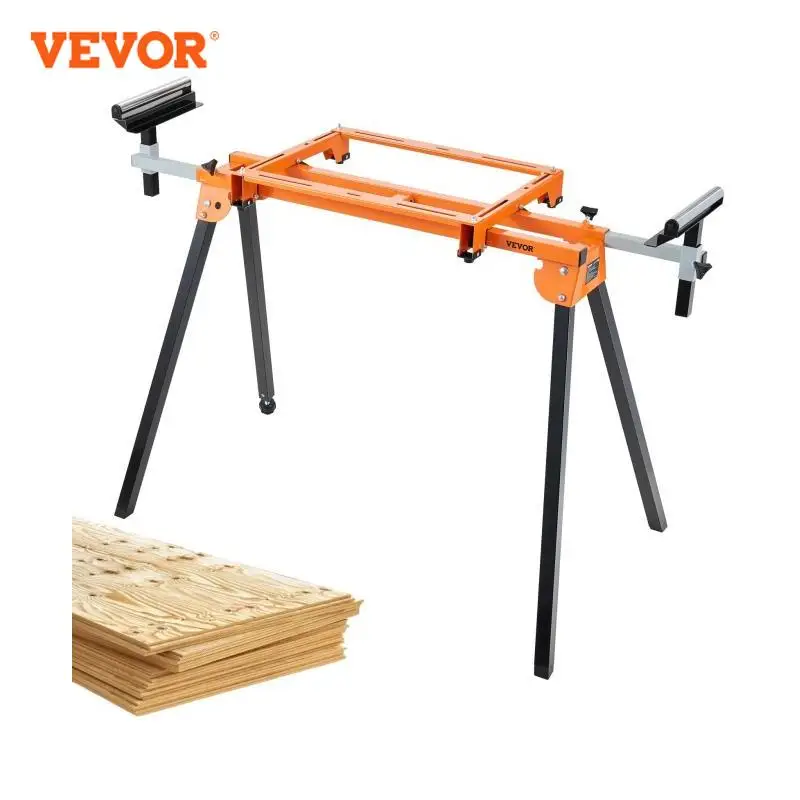 VEVOR 79in Miter Saw Stand with One-piece Mounting Brackets Clamps Rollers Sliding Rail 330lbs Load Capacity for Cutting Works