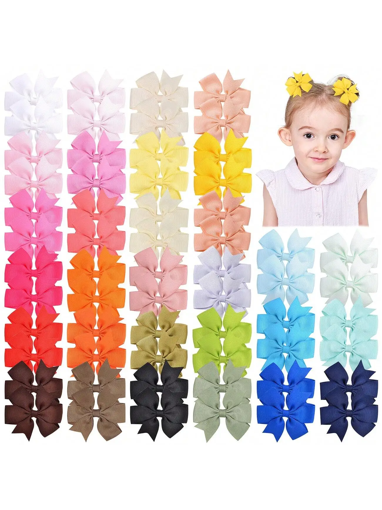 

60pcs 2.5'' Ribbon Kids Bows Hair Clips for Baby Girls Random Solid Color Pinwheel Toddler Hairgripes Headwear Hair Accessories