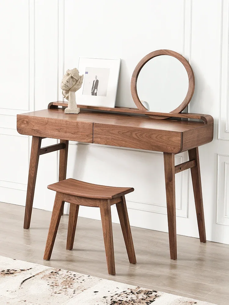 Nordic solid wood dressing table, bedroom, light luxury makeup, Taipei black walnut wood dressing table, small fan, single perso