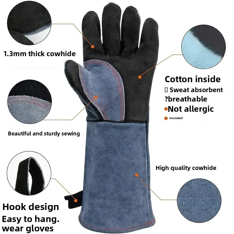 Cowhide Welder Gloves Outdoor Barbecue Gloves Heat Insulation Anti-scalding and High Temperature Labor Protection Gloves