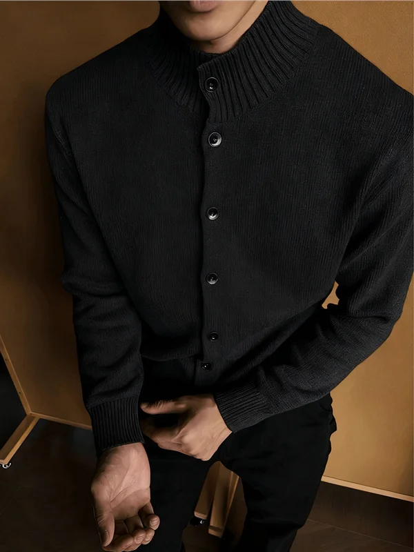 

Bla f-High Collar Button Cardigan Sweater Men's Autumn Winter Sle American Lazy Knitted irt Inner Wear Casual Faion