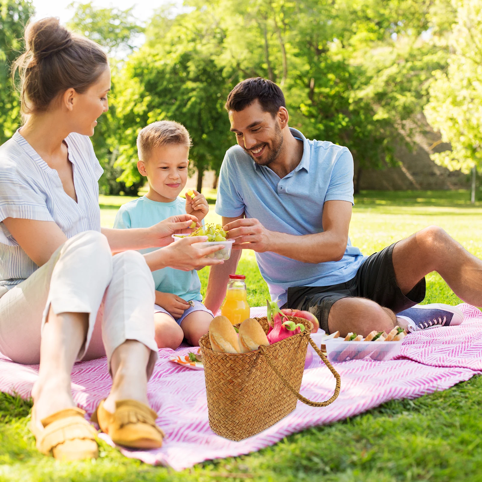 

Picnic Basket Props Woven Hamper Large Wicker with Handle Straw Seagrass Baskets Small Child