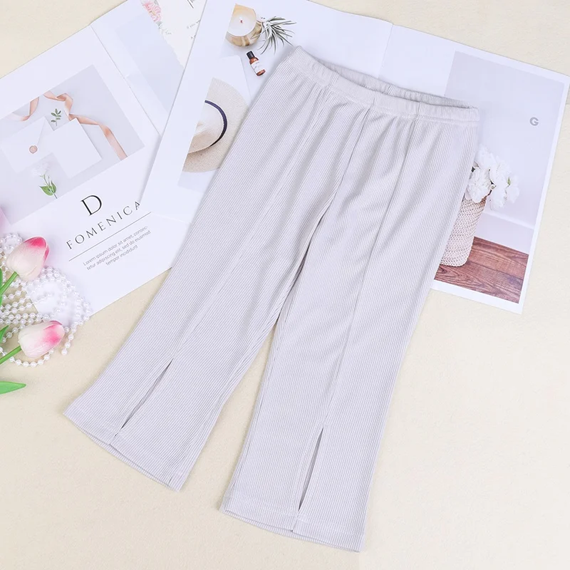 Spring Summer Girls Casual Split Leggings Thin Outerwear Pants Seven-Foot Length Polyester Fiber mid Waist No  Fashionable