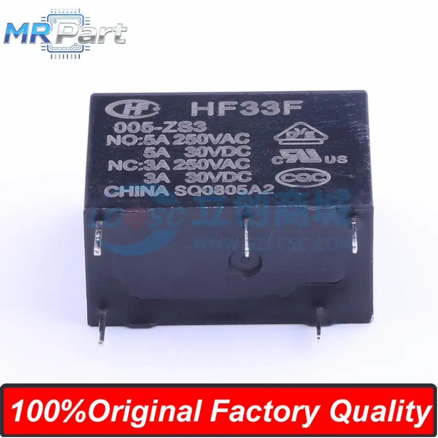 5 Pieces HF33F/005-ZS3 Medium Power Relay 5V 10A Group Conversion 1C (Single Pole Double Throw) 5A 250VAC DIP 5 Pins