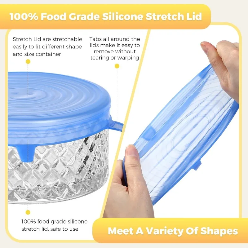 6 Pcs Silicone Stretch Lids Reusable Airtight Food Wrap Covers Keeping Fresh Seal Bowl Stretchy Wrap Cover Kitchen Cookware