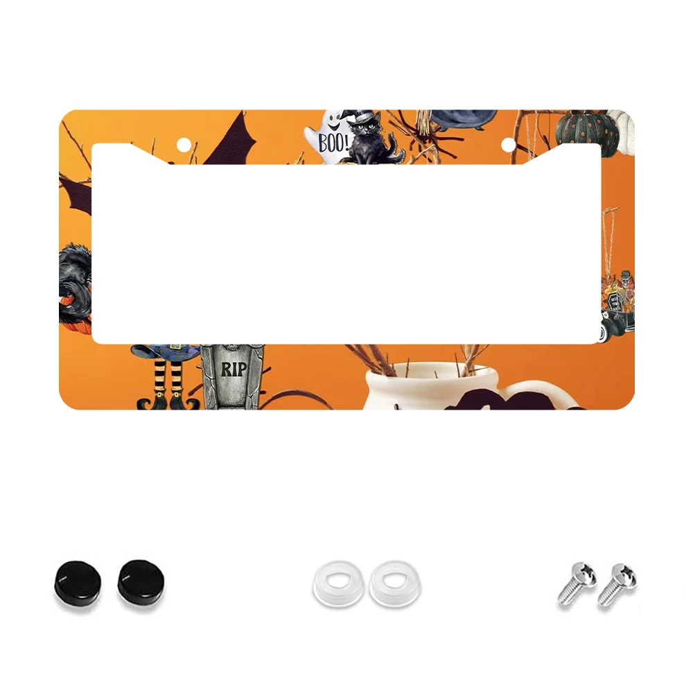 

1 шт. оранжевая рамка номерного знака с 2 отверстиями на тему Хэллоуина и рисунком тыквы «кошачий призрак», алюминиевый материал, 6x12 дюймов, в комплект входит
