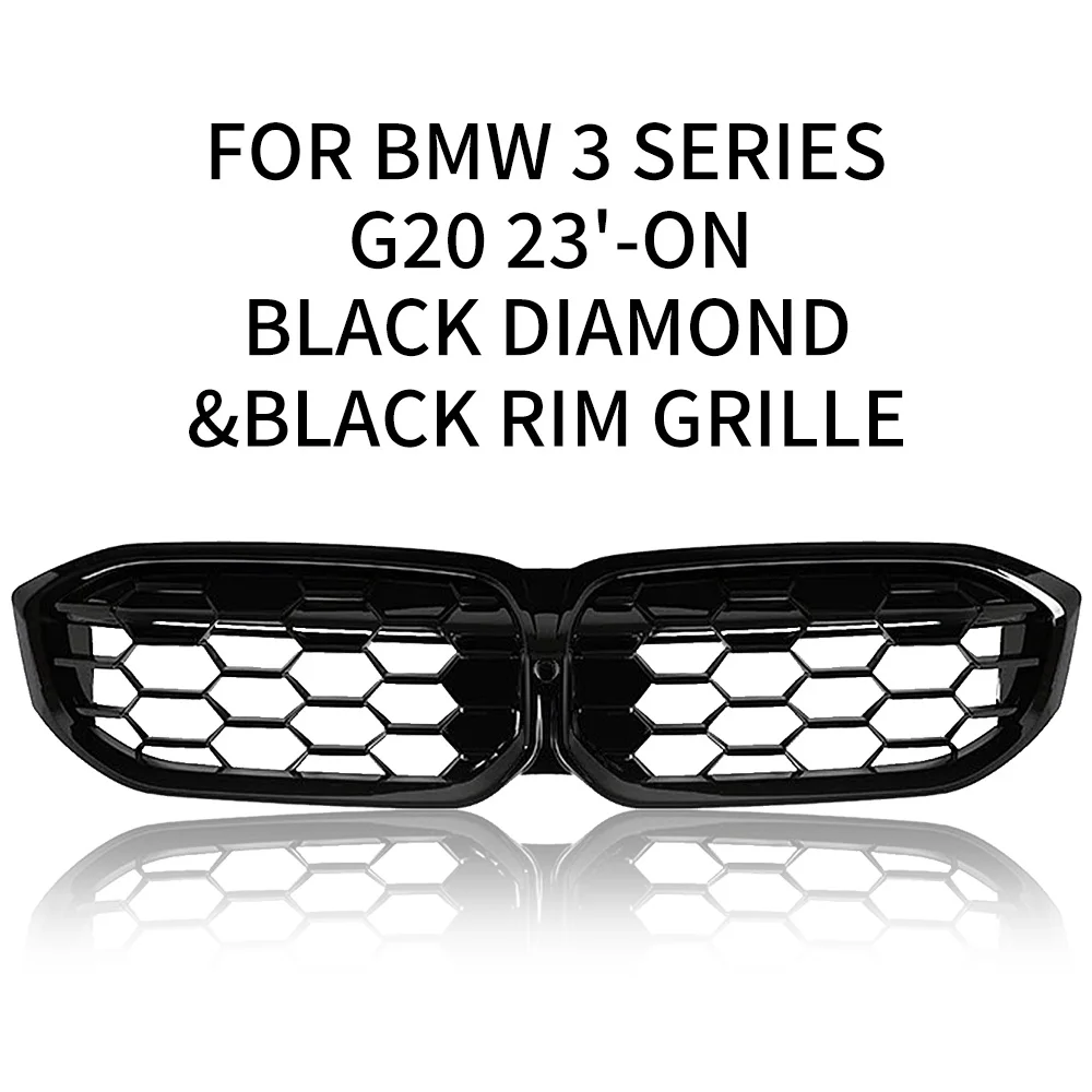 Car Front Grill Piano Black Diamond Style Kidney Grille Auto front Bumper For BMW 3 Series G20 2023 2024