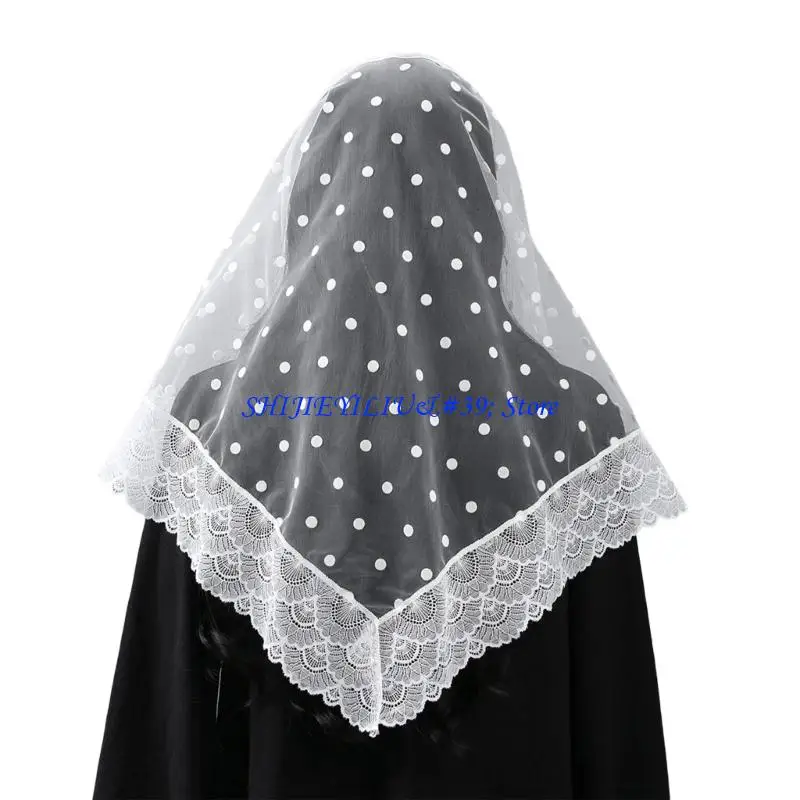 E21F Triangular White Lace Veil Head Cover for Wedding Themes Pair Various Gown Styles from Simple to Extravagant