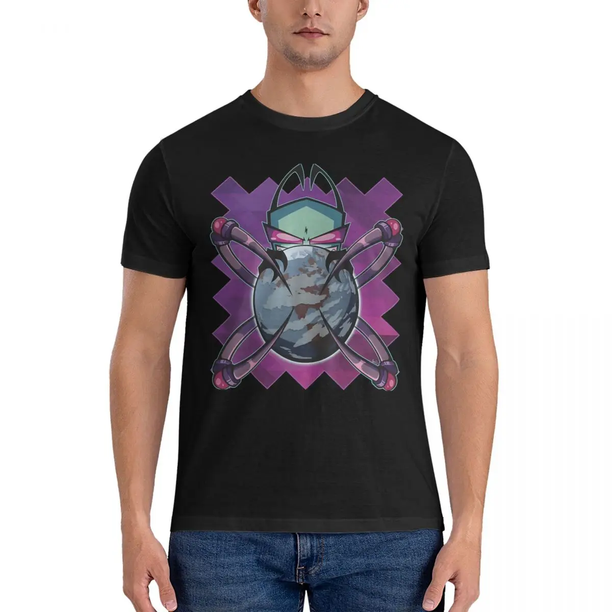 Men World Is Mine T Shirts Invader ZIM 100% Cotton Tops Casual Short Sleeve Round Collar Tees Graphic T-Shirt