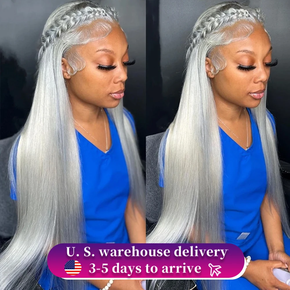 13x6 Grey Colored Straight HD Lace Front Human Hair Wigs Pre Plucked Brazilian 613 Blonde Body Wave Frontal Wigs For Women