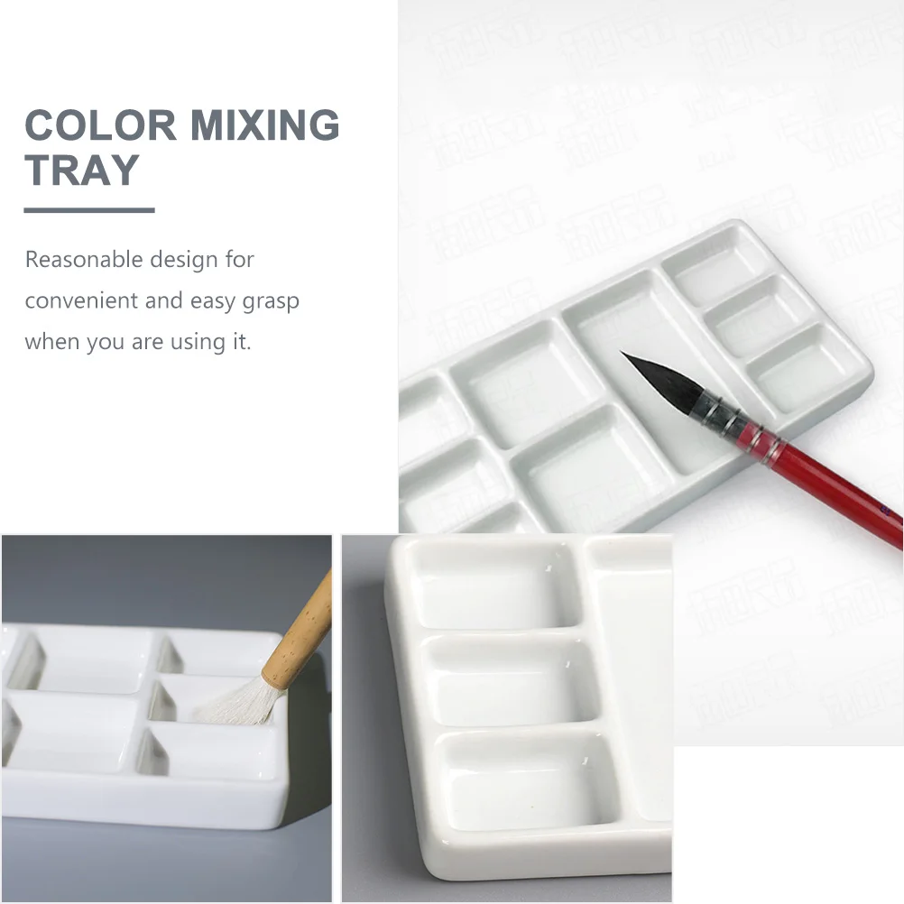 9-grid Ceramic Watercolor Palette Jingdezhen Firing Artist-grade Gouache Acrylic Paint Sub-packaging Ceramic Dish Palette(White)