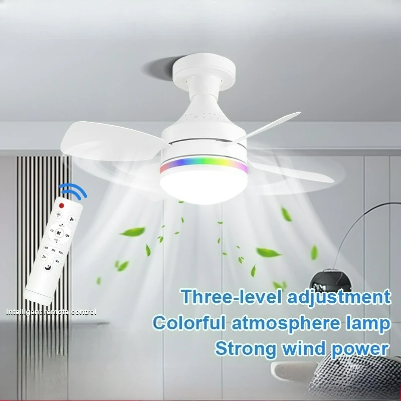 E27 Smart Ceiling Fan Light RGB Ambient Ring 3 Color Dimmable Variable Frequency Soft Wind Lamp With Remote For Living Room
