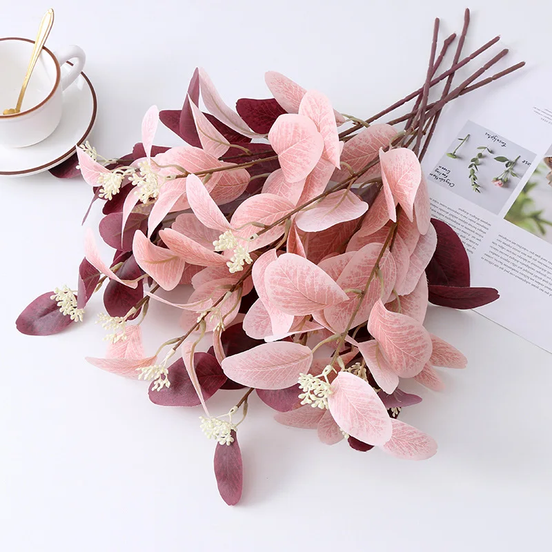 54CM3 Forked Eucalyptus Artificial Plant Morandi Color Wedding Auditorium Indoor Floral Decoration Flower Arrangement