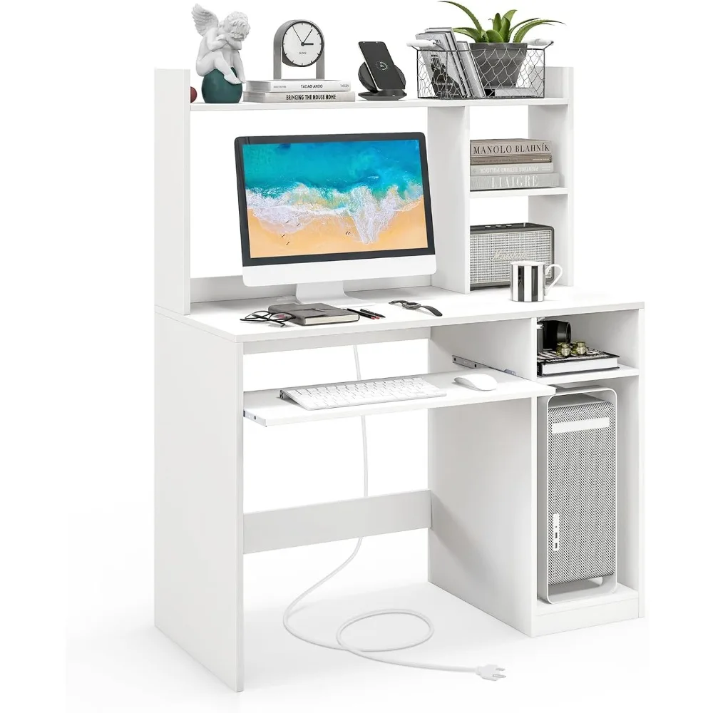 

Computer Desk with Hutch, 43.5 Inch Home Office Desk with Keyboard Tray & Charging Station, Laptop PC Table for Works