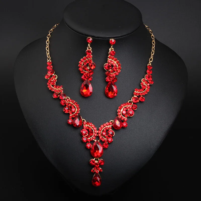 African Statement Crystal Necklace Earrings for Women Bridal Wedding Jewelry Sets Rhinestone Choker Nigeria Evening Party Gifts