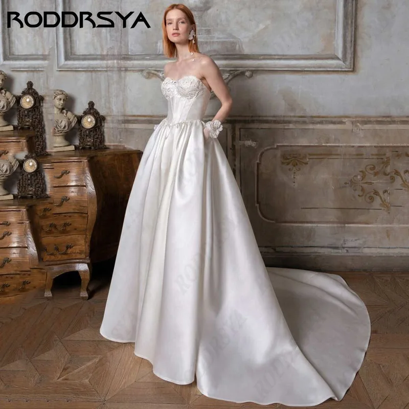 RODDRSYA Princess abiti da sposa paillettes senza spalline a-line robes de mariage 2024 Vintage Soft Satin Custom Made Bridal Party Princess abiti da sposa paillettes senza spalline a-line robes de mariage 2024 Vintage