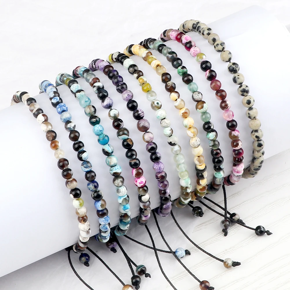 Einstellbare 4mm Chakra Perlen Armband Mini Naturstein Achate Lava Tigerauge Perlen Armbänder & Armreifen Frauen Männer Geschenk schmuck