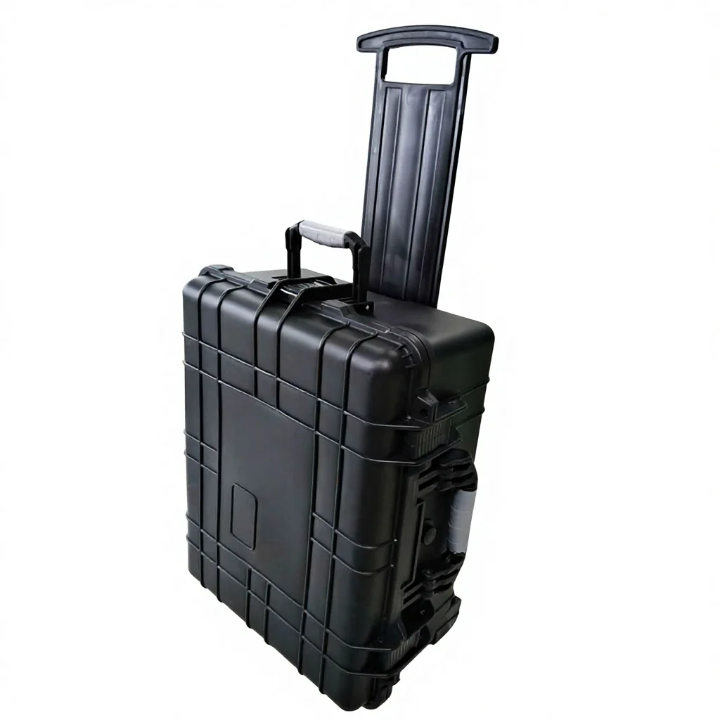 Heavy Duty Hard Plastic Rolling Tool Case With Wheels Pull Rod, Model 1560 Portable Storage Carrying Box With Inner Liner